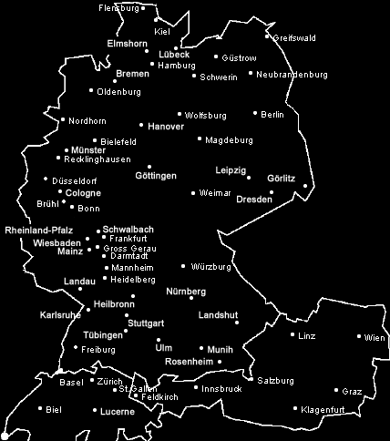 Map of Germany, Switzerland and Austria