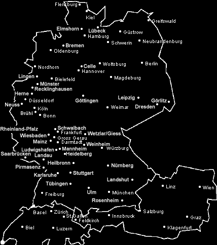 Map of Germany, Switzerland and Austria